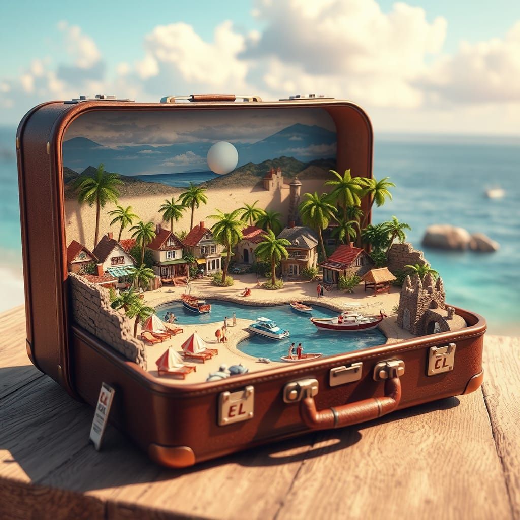 Miniature Seaside Resort Inside a Suitcase