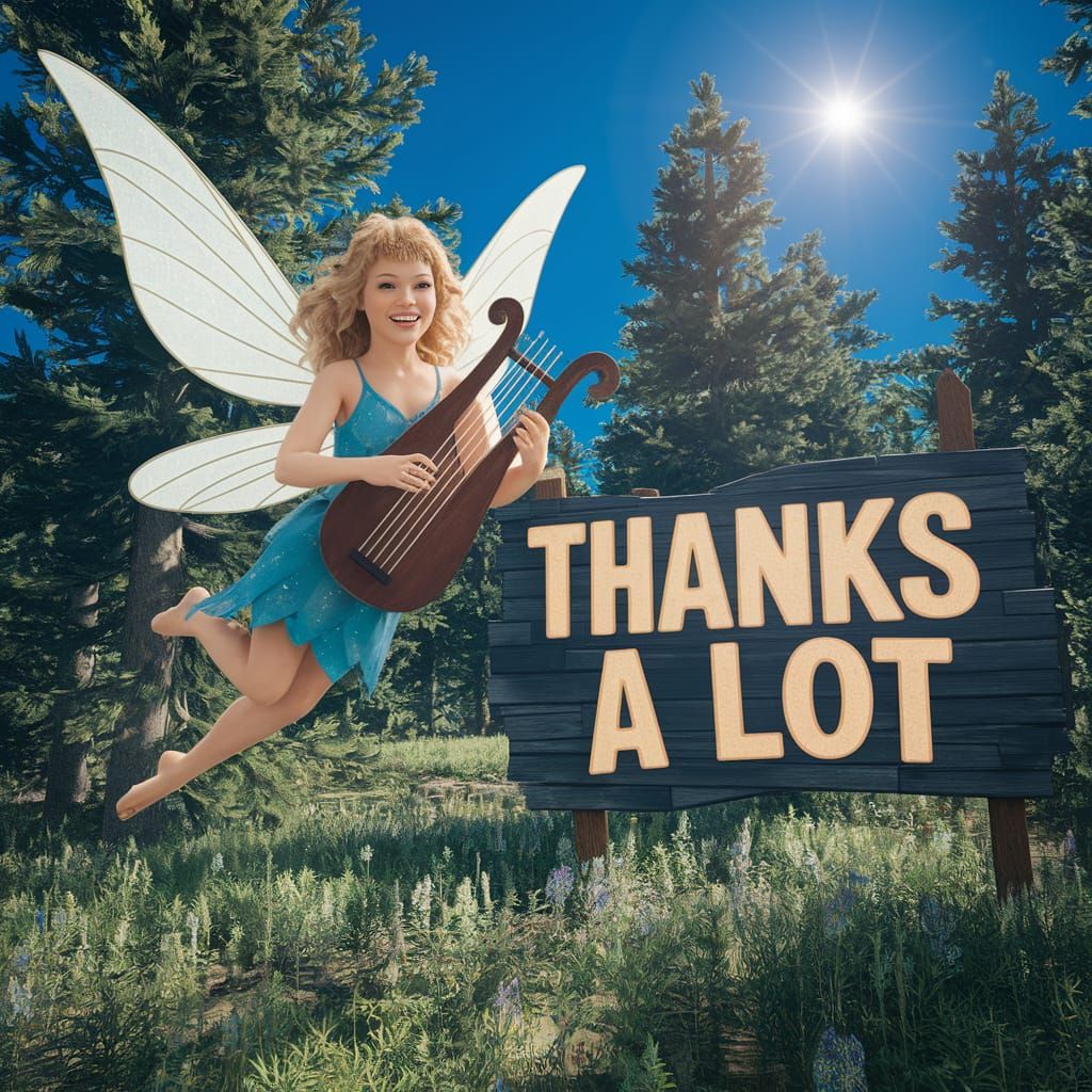 Smiling Fairy Plays Lyre in Sunny Forest