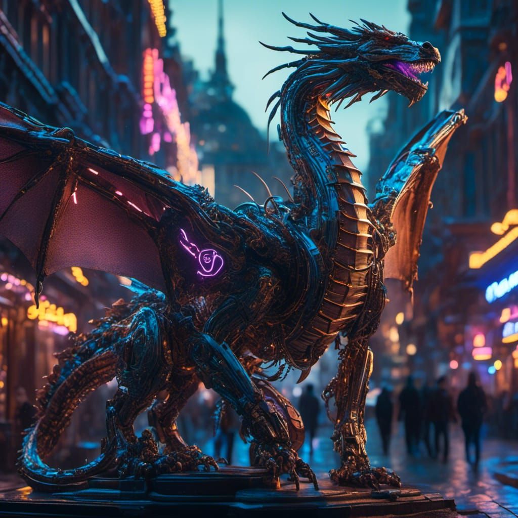 Biomechanical Dragon in Cyberpunk Style