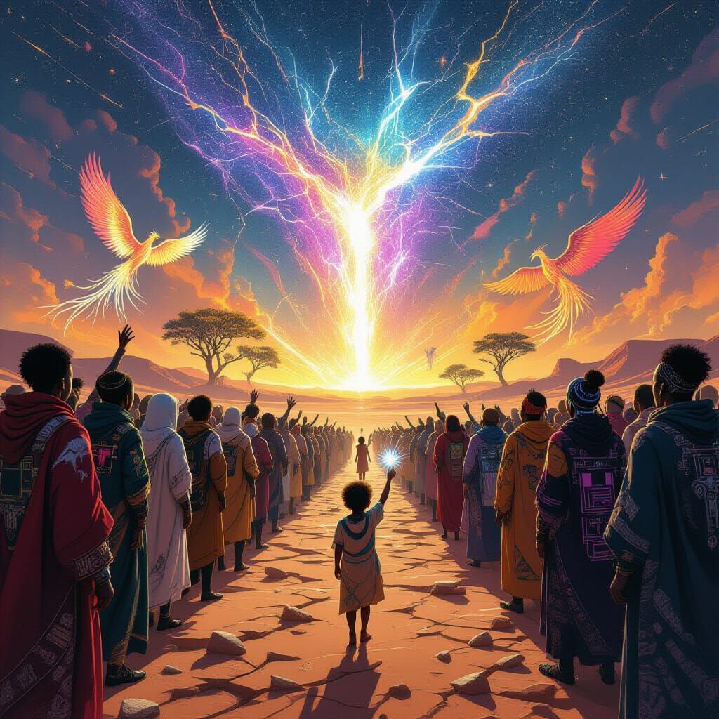 Vibrant Sky Fracture Over Desert of Glass