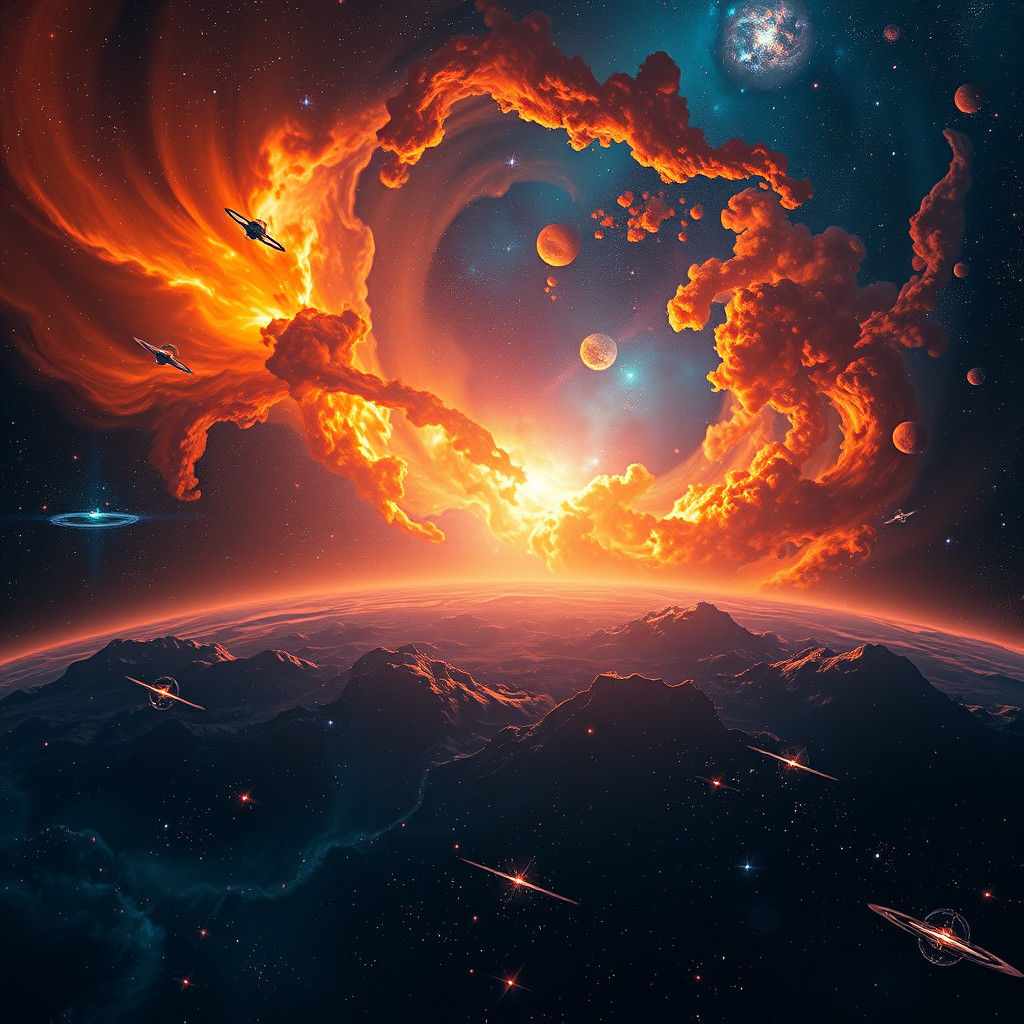 Cosmic Horizon: Galaxies Converge in Fantasy Concept Art