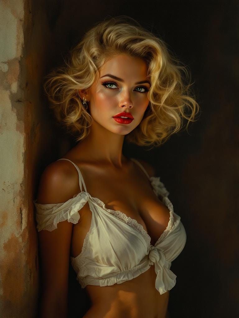 1950s Pin-Up Woman in Dramatic Chiaroscuro Western Light