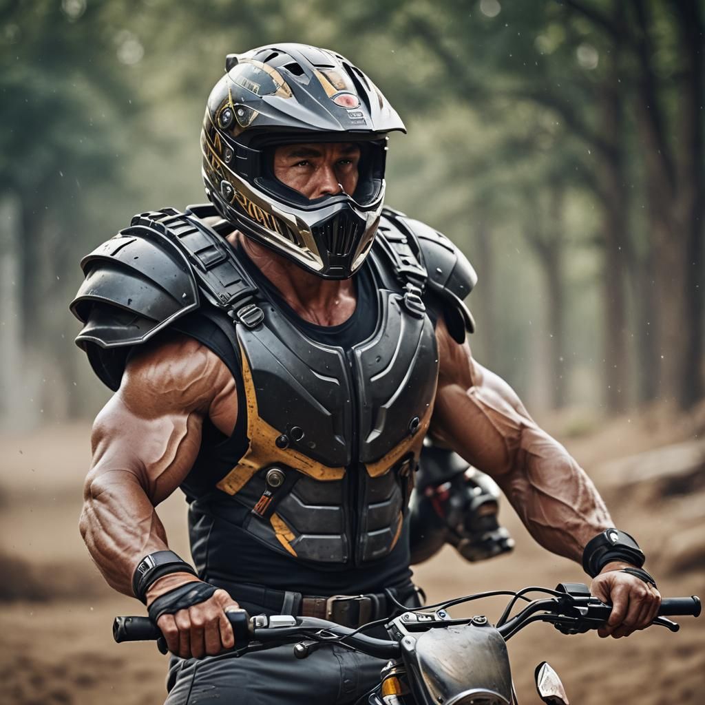 Bodybuilder in Motocross Helmet: Professional Photography