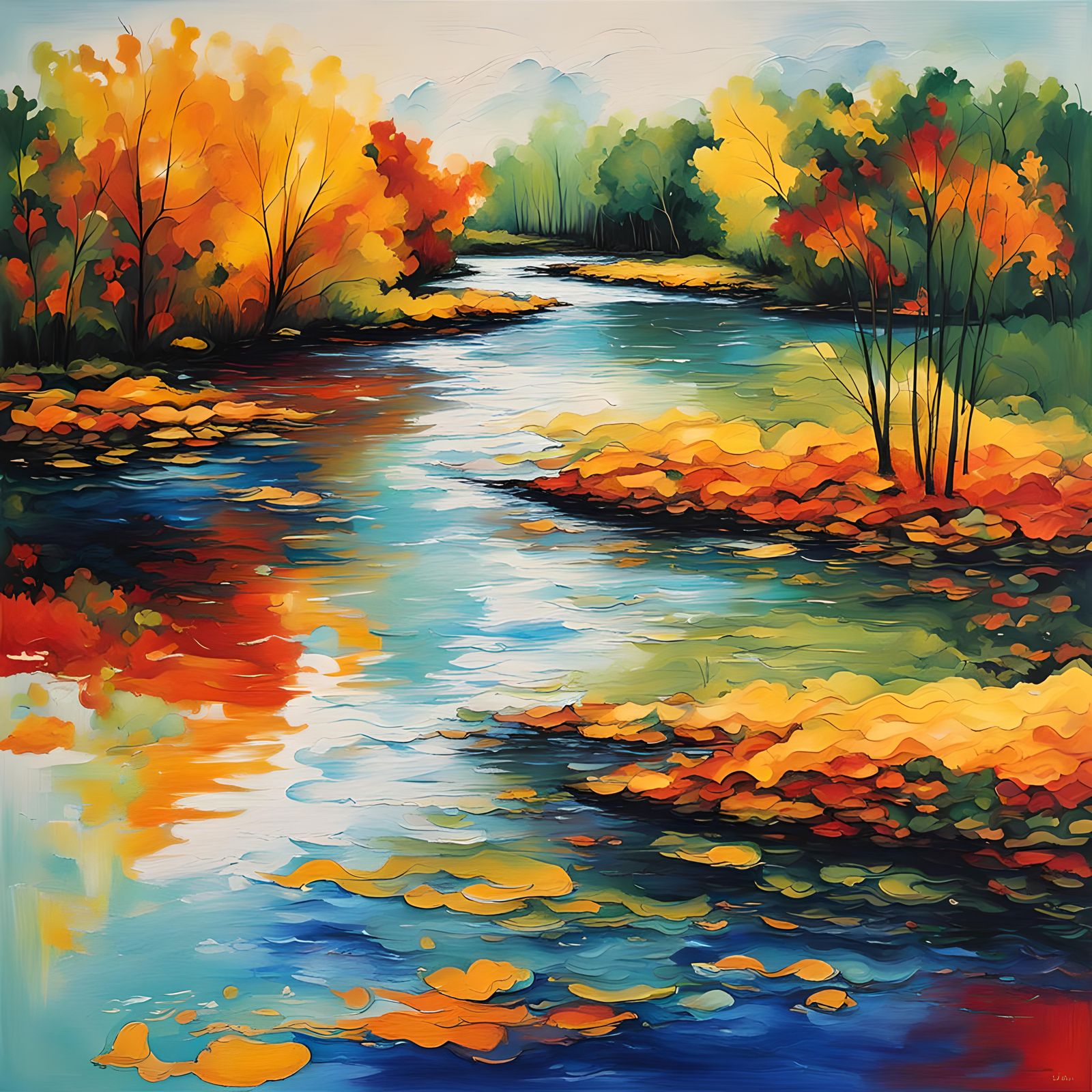 Abstract River Scenic View with Complementary Colors