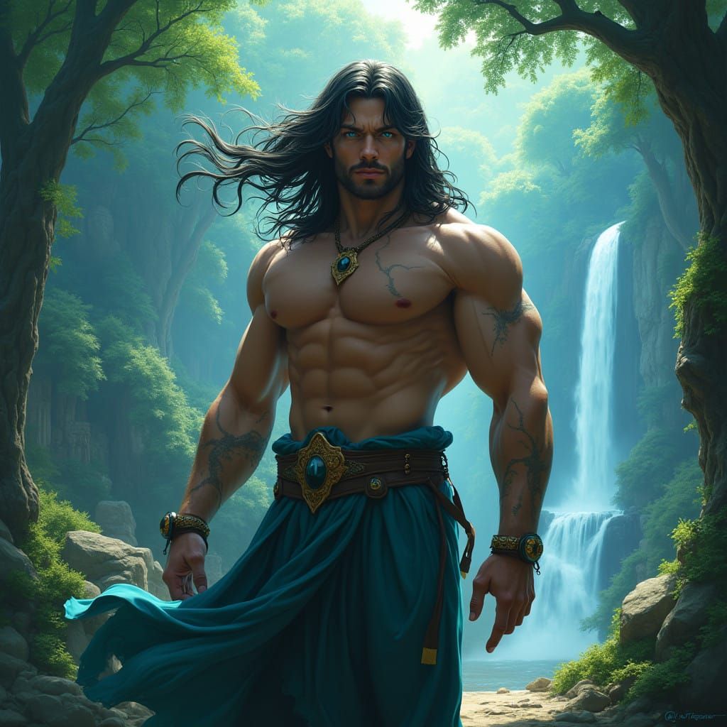 Ethereal Warrior in Vibrant Jungle Realm