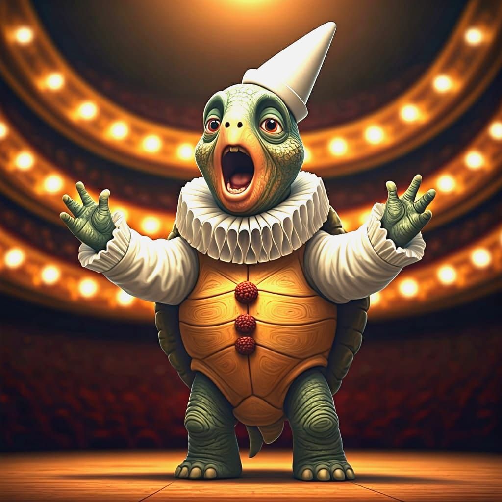 Hyperrealist Cartoon Turtle Opera Singer