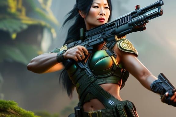 Lucy Liu as Determined Police Sniper in Jungle