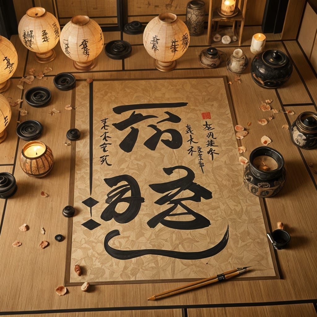 Japanese Calligraphy Art in Anime Style