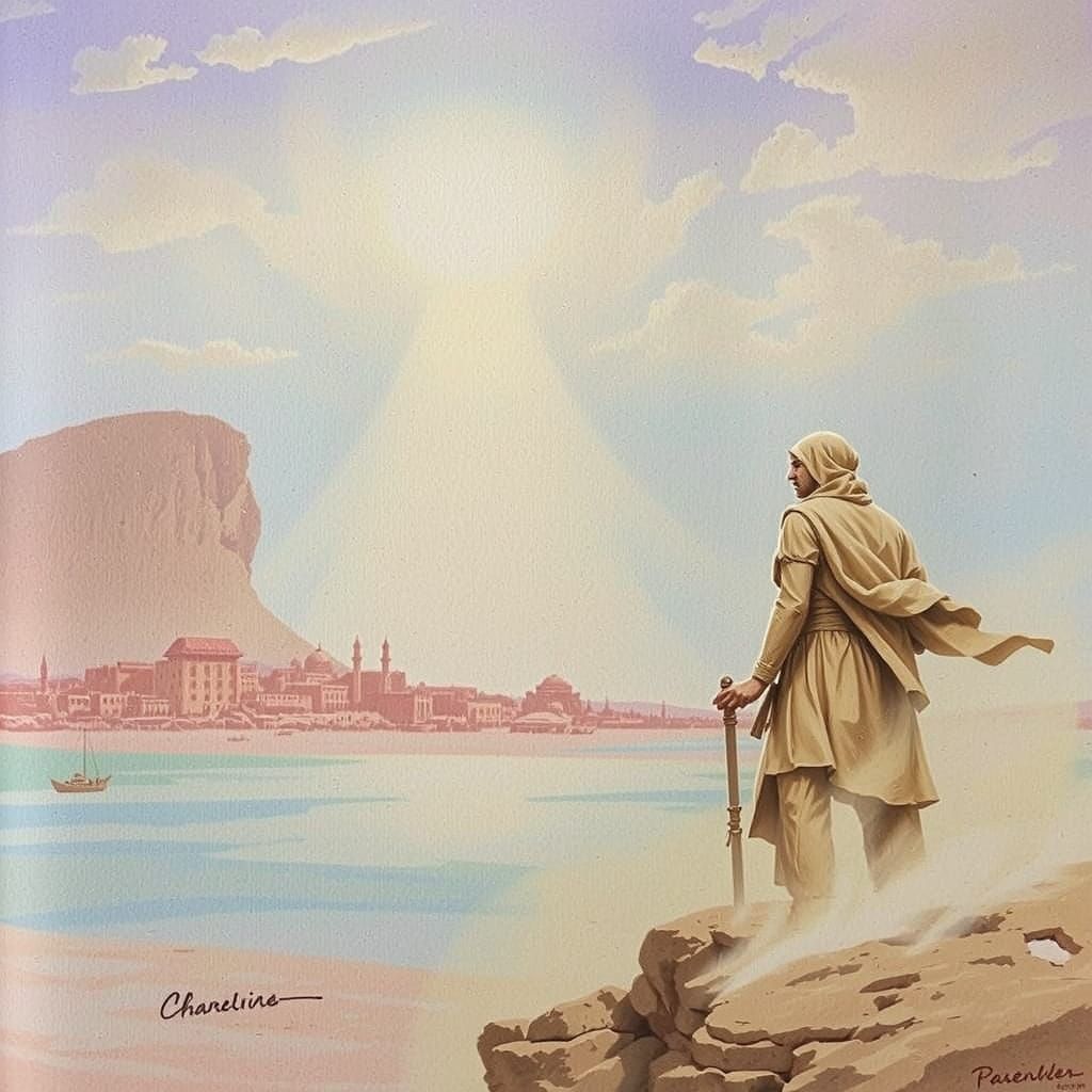 Ancient City on Red Dust Plains Under Azure Sky