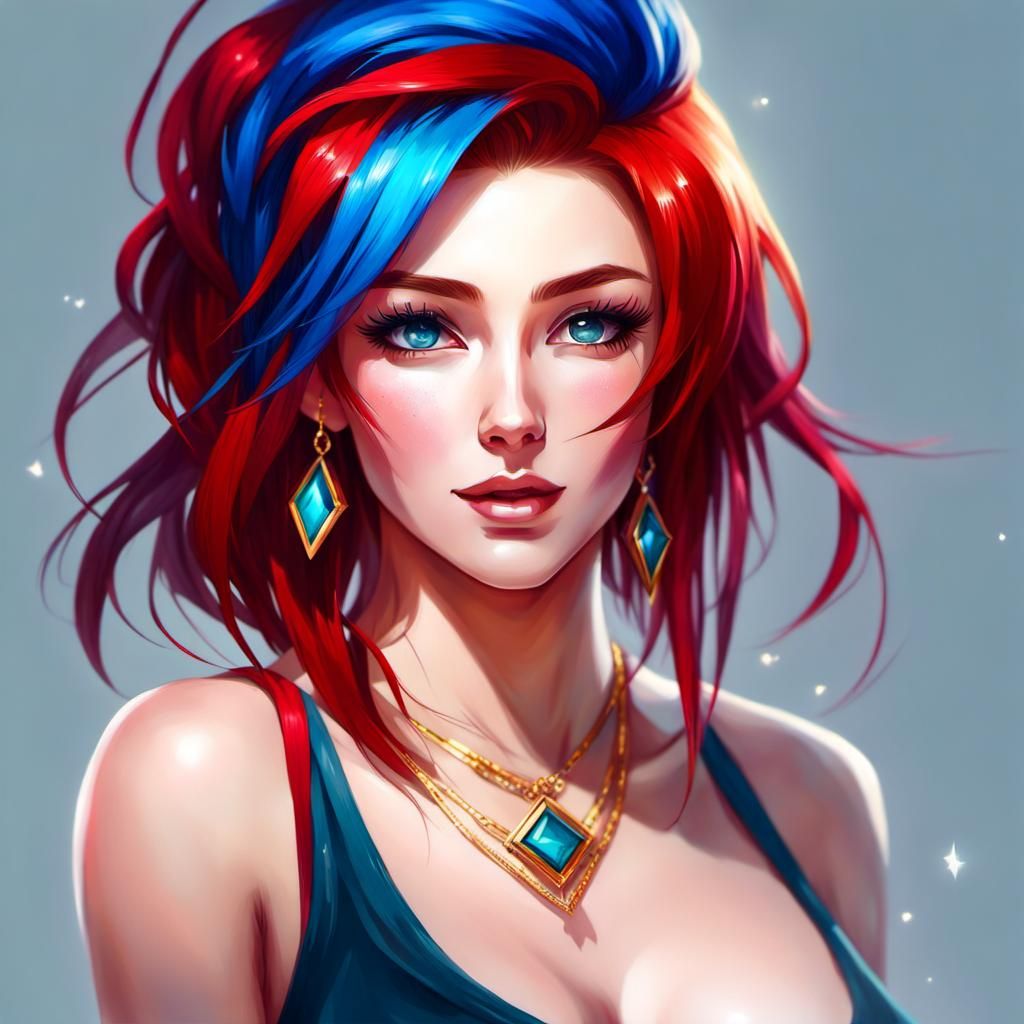 Anime Girl with Red Hair and Blue Eyes