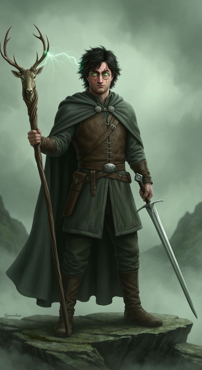 Harry Potter as Ranger of the North in Digital Painting Styl...