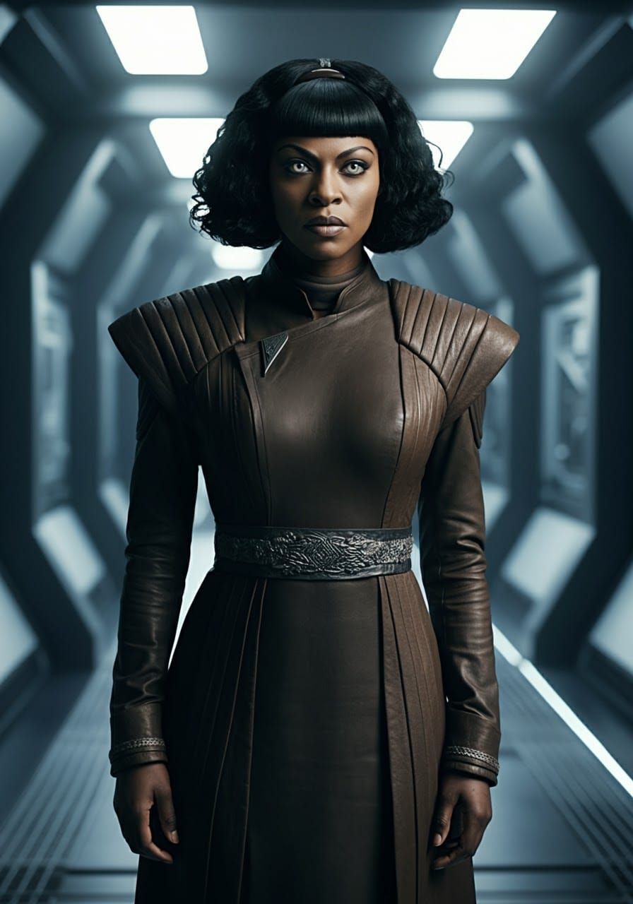 Sci-Fi Vulcan Woman in Neofuturistic Landscape