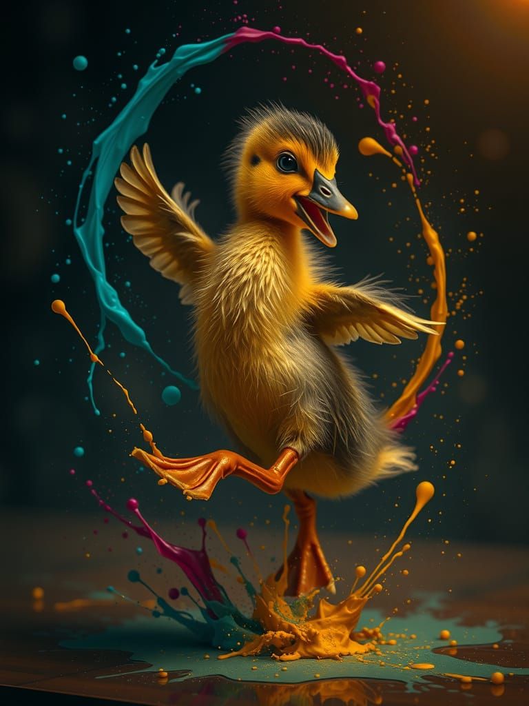 Dancing Duckling in Slow Motion Paint Splashes