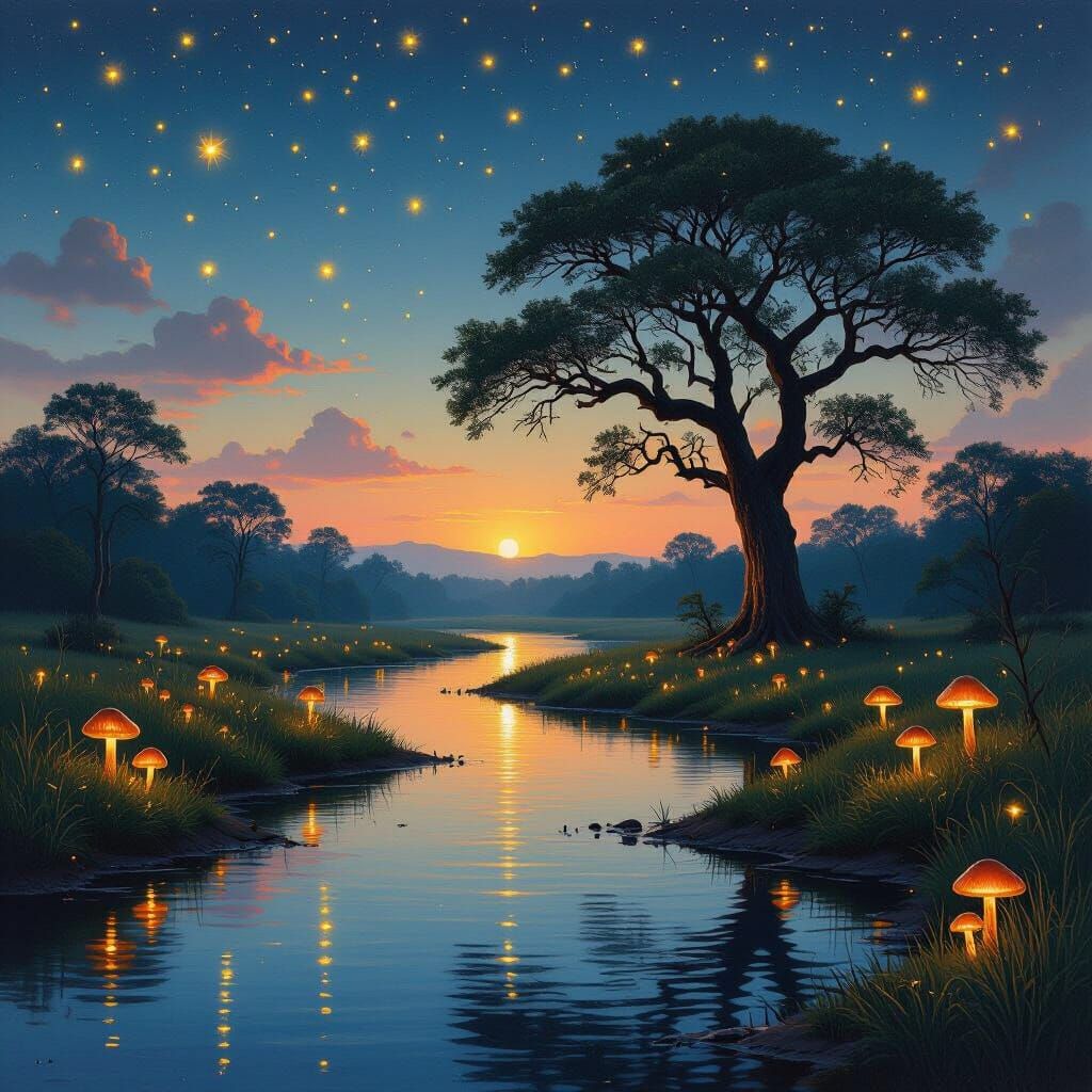 Nigerian River at Twilight: Earthy Tones and Realism