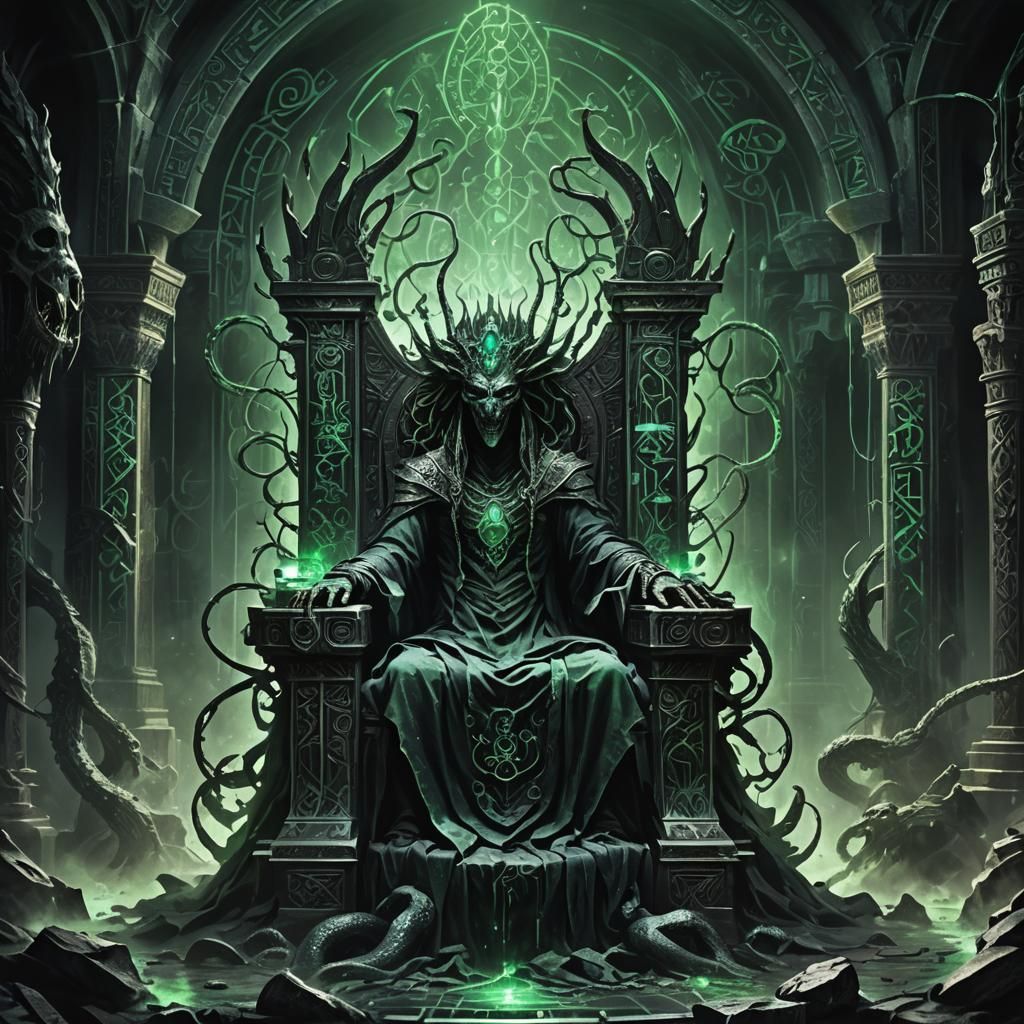 Mystical Throne Room with Inhuman Figure
