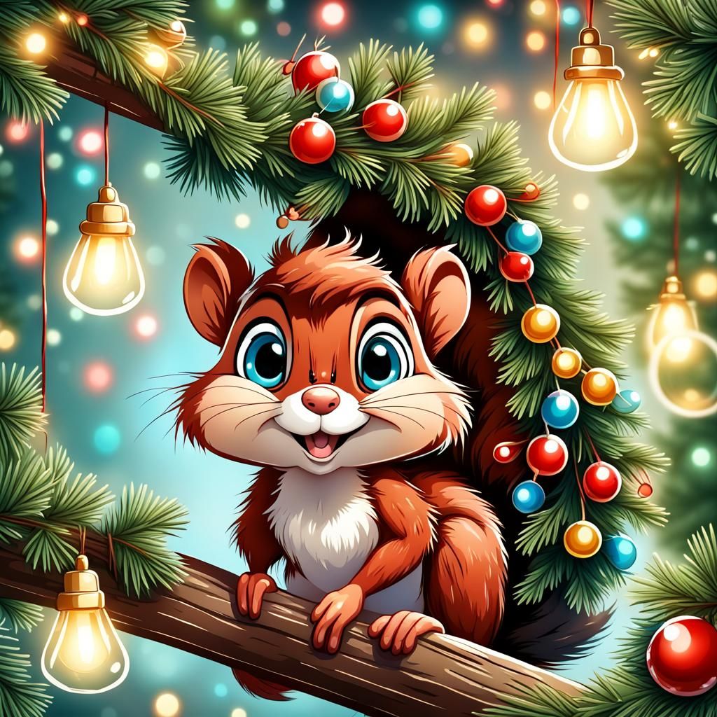 Cute cartoon Christmas squirrel