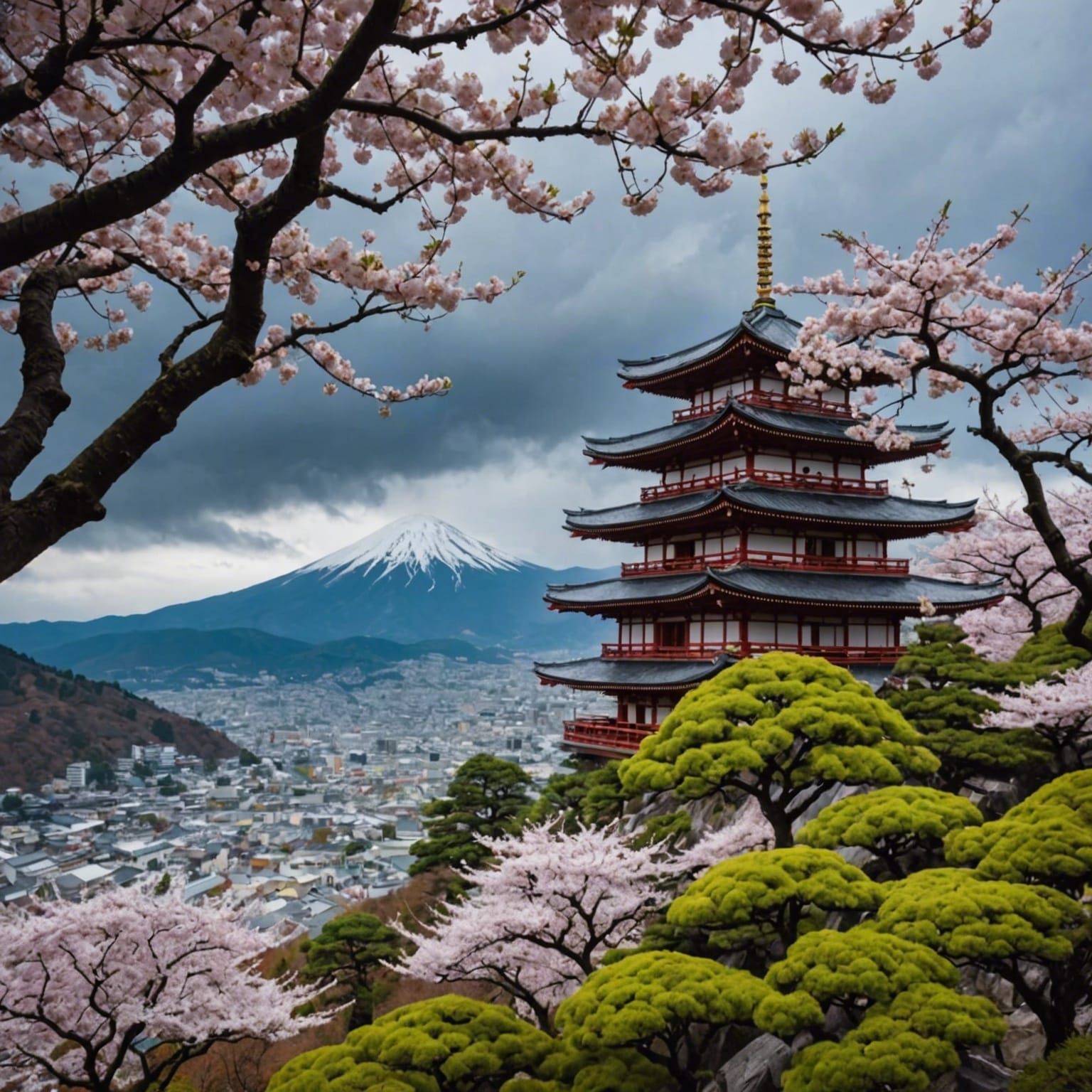 Japanese Temple in a Tree on Mountain Top