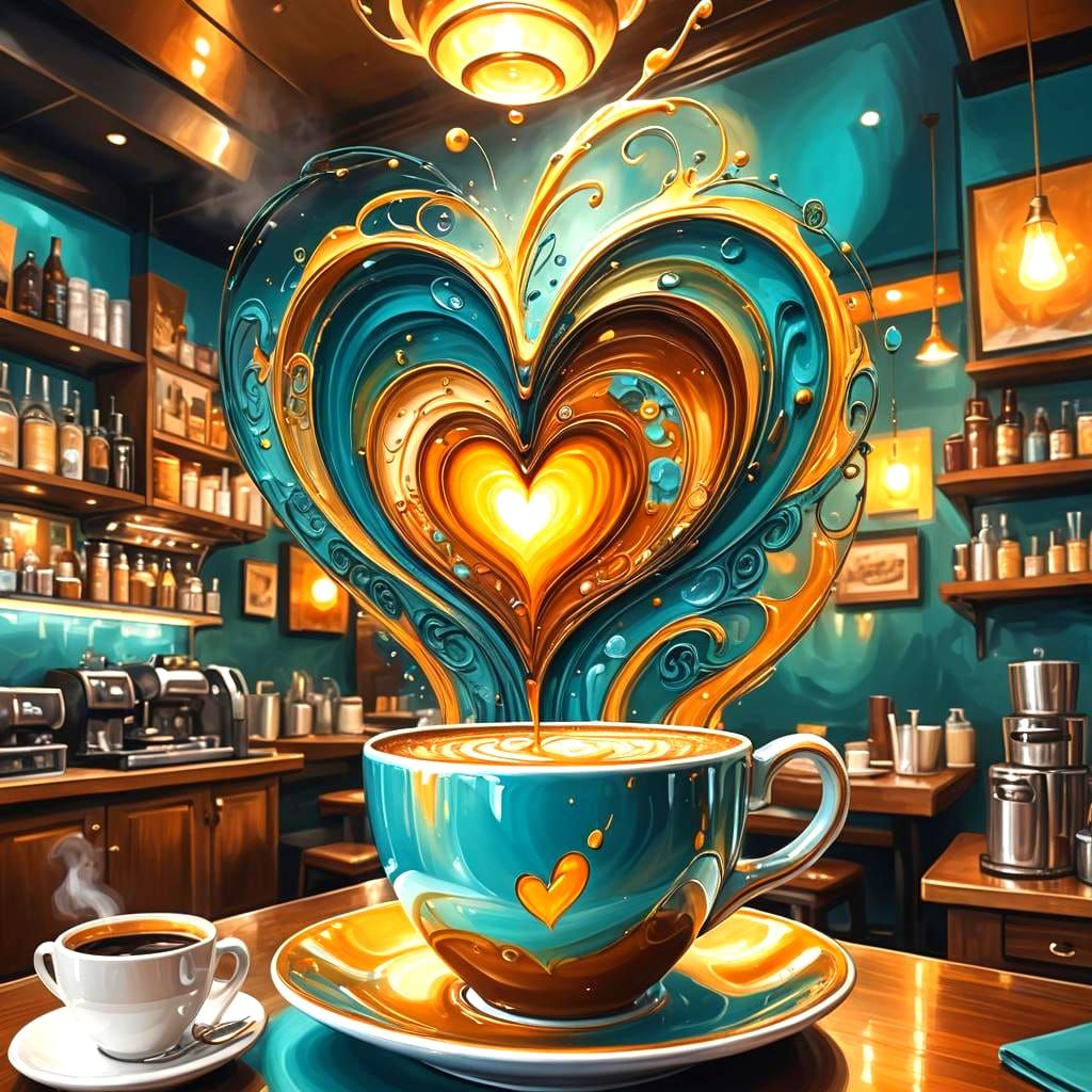 Heart Coffee Display: Detailed Matte Painting