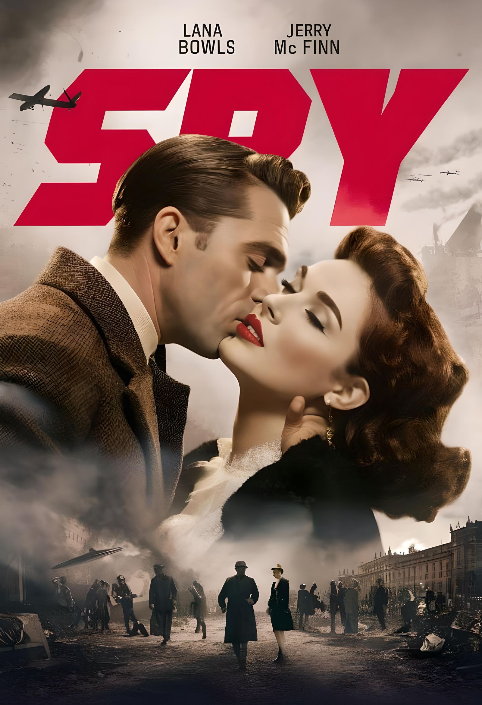 Vintage Movie Poster of Kissing Couple in Wartime Berlin