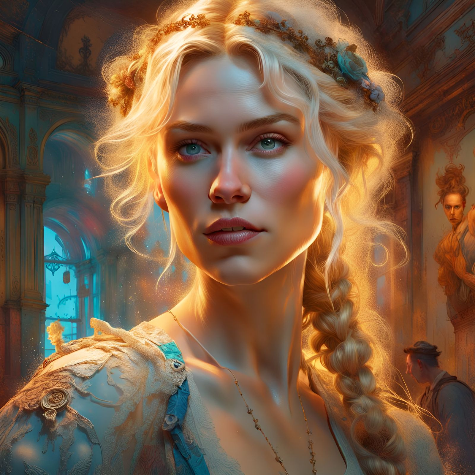 Gorgeous Blonde Woman Portrait in Rococo Style