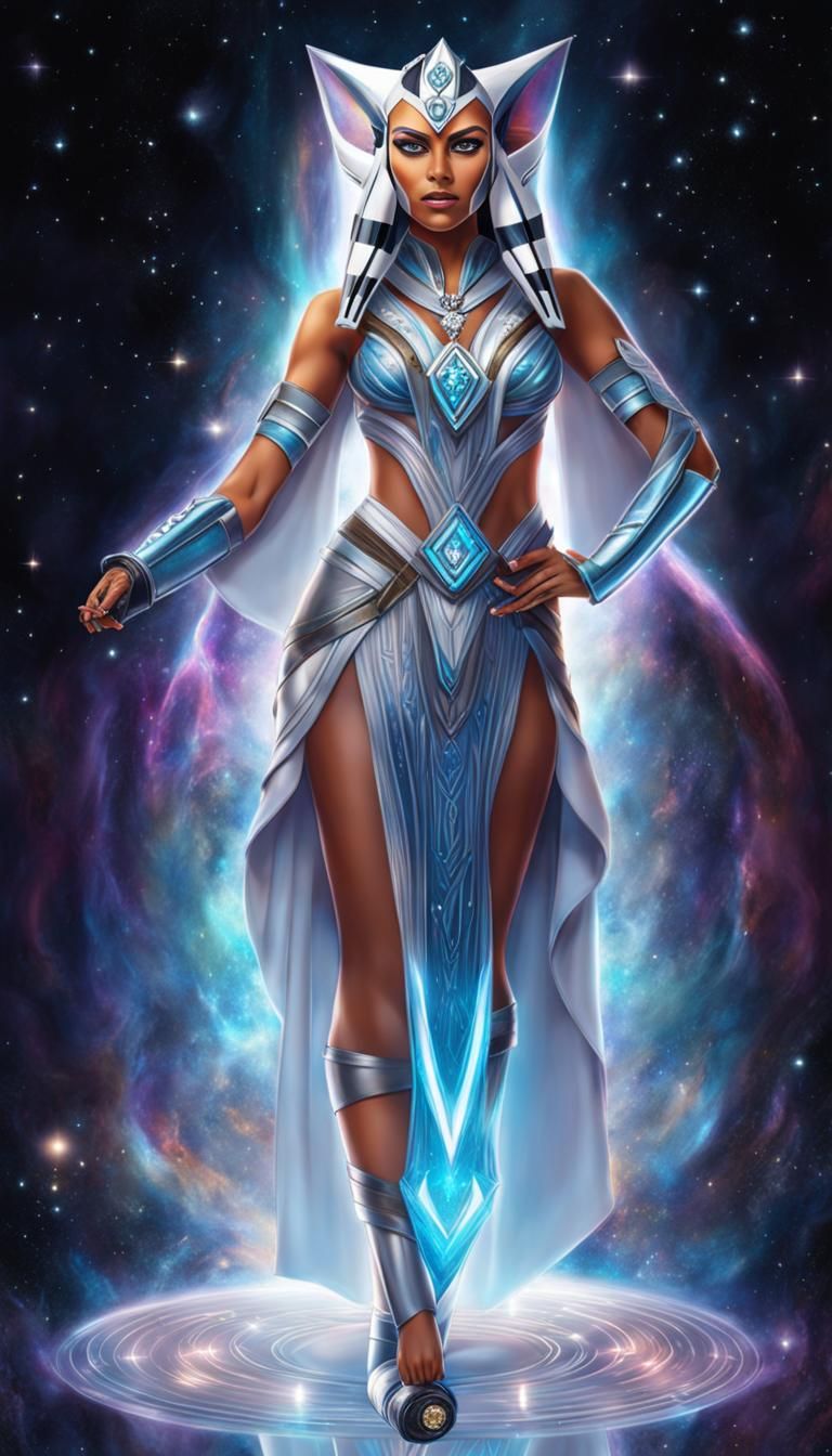 Ahsoka: Celestial Goddess in Astral Holographic Style