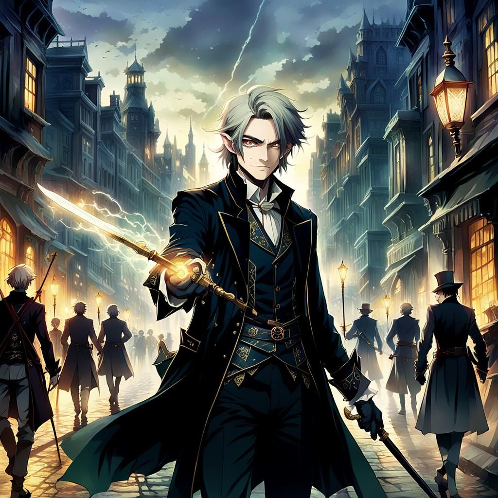 Stylish Male Elf in Edwardian Attire with Mystical Rod