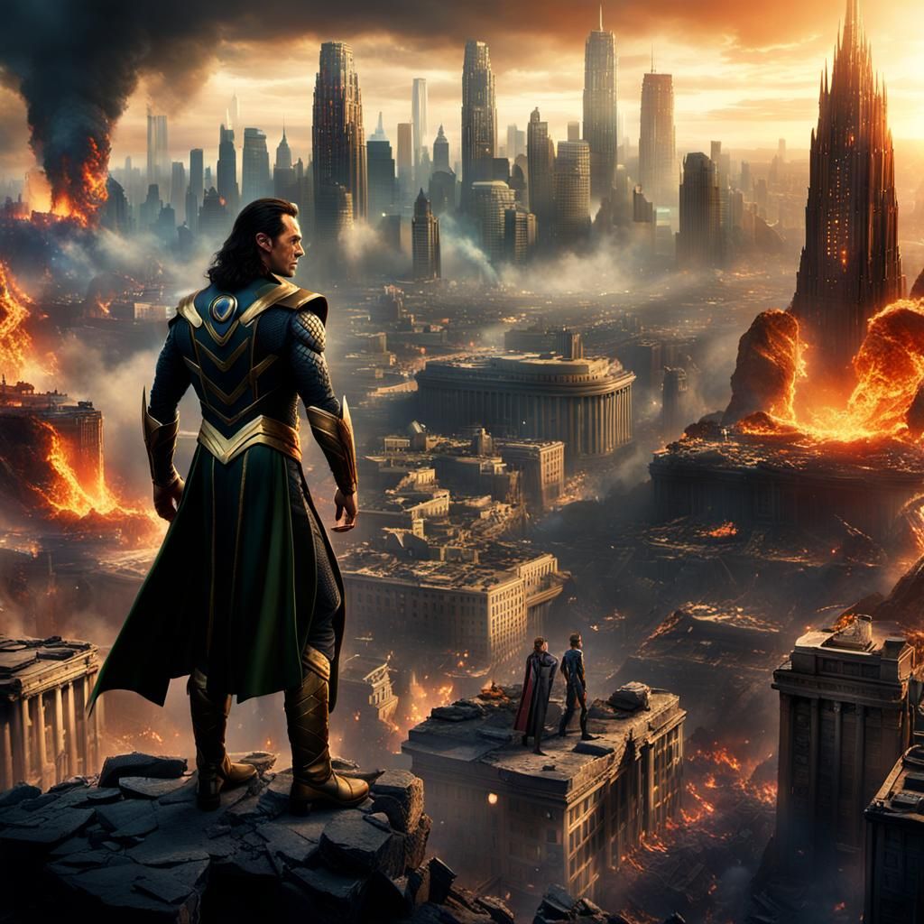 Loki Joins the Avengers in Fiery Cityscape