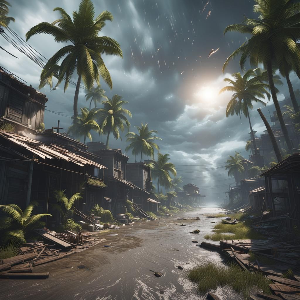 Category 5 Hurricane in 3D Game Cinematic Style