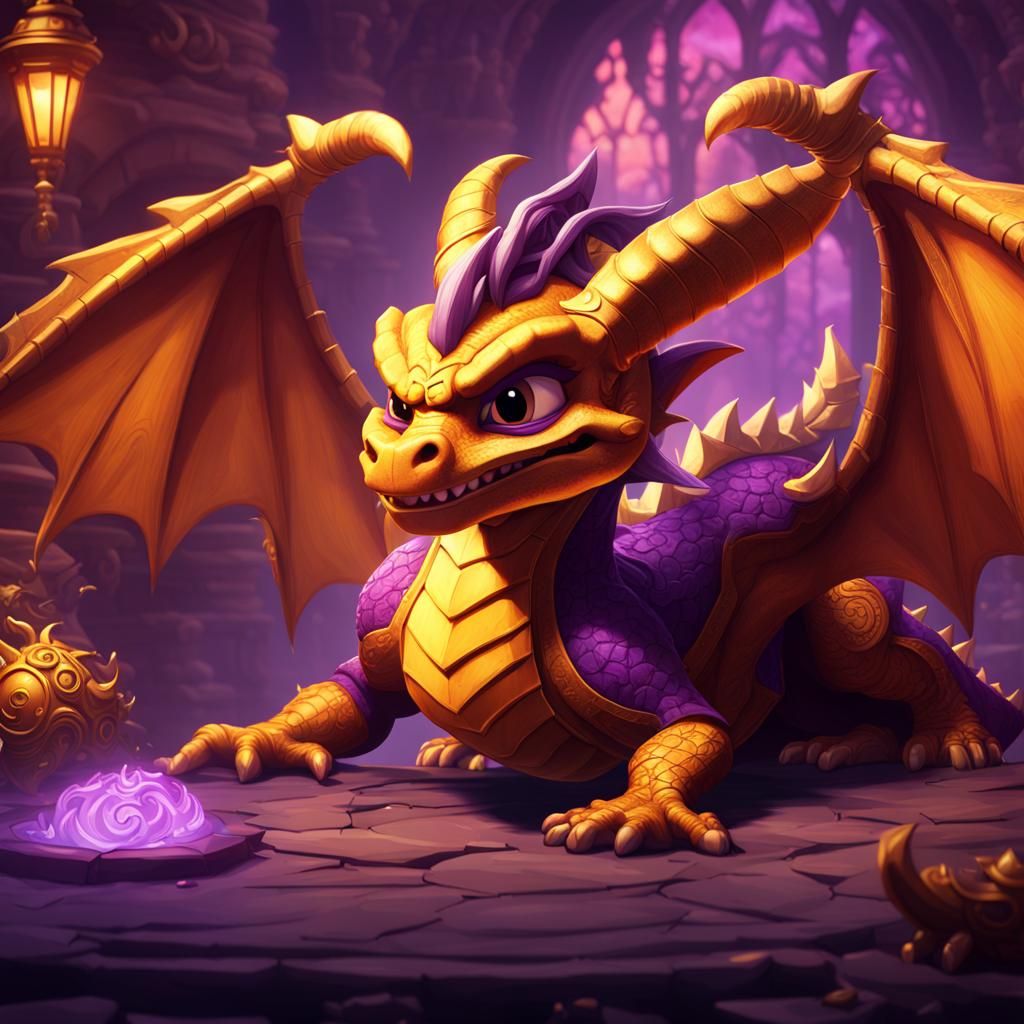 Hyperdetailed Spyro Dragon in Dark Fantasy Style