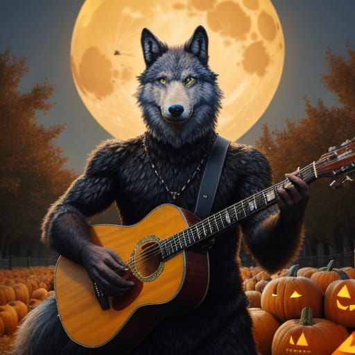Werewolf Musician Performs Under Harvest Moon