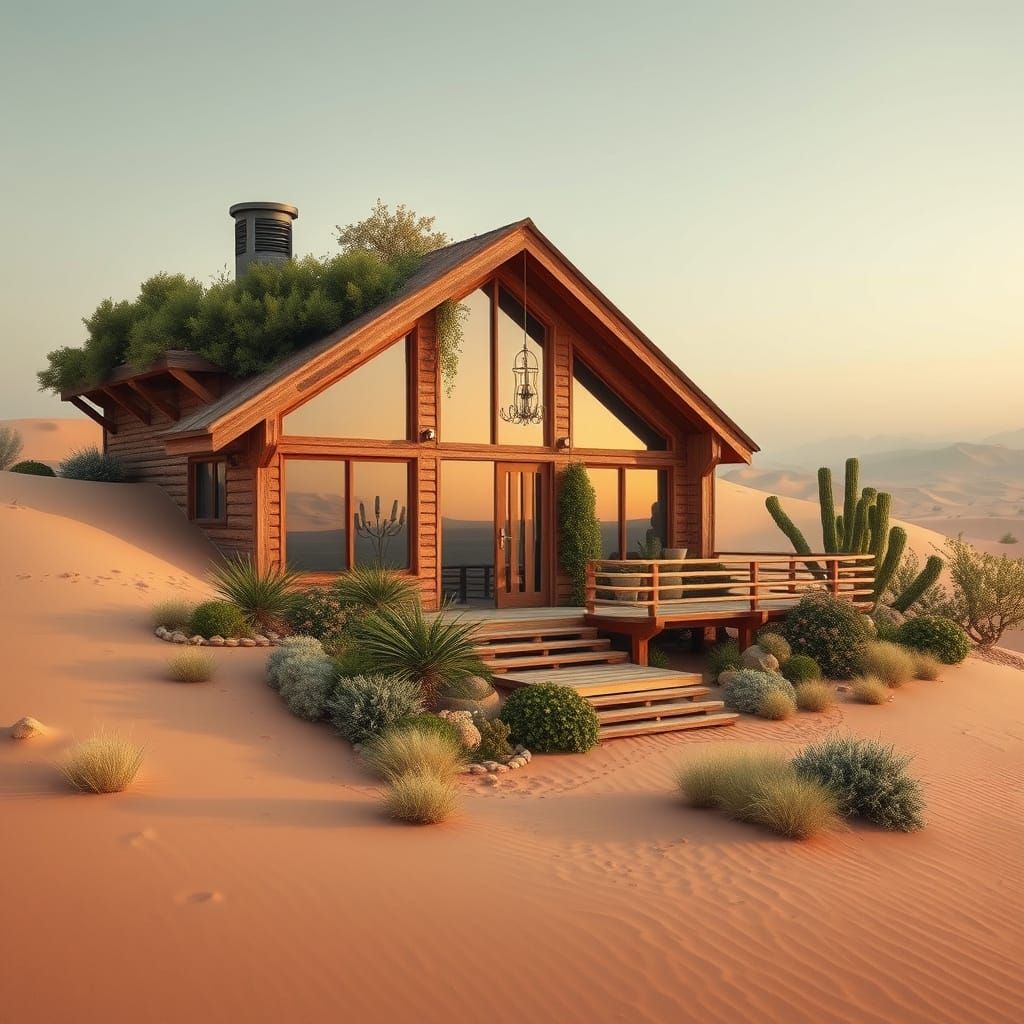 Futuristic Chalet in Desert Landscape, Digital Art