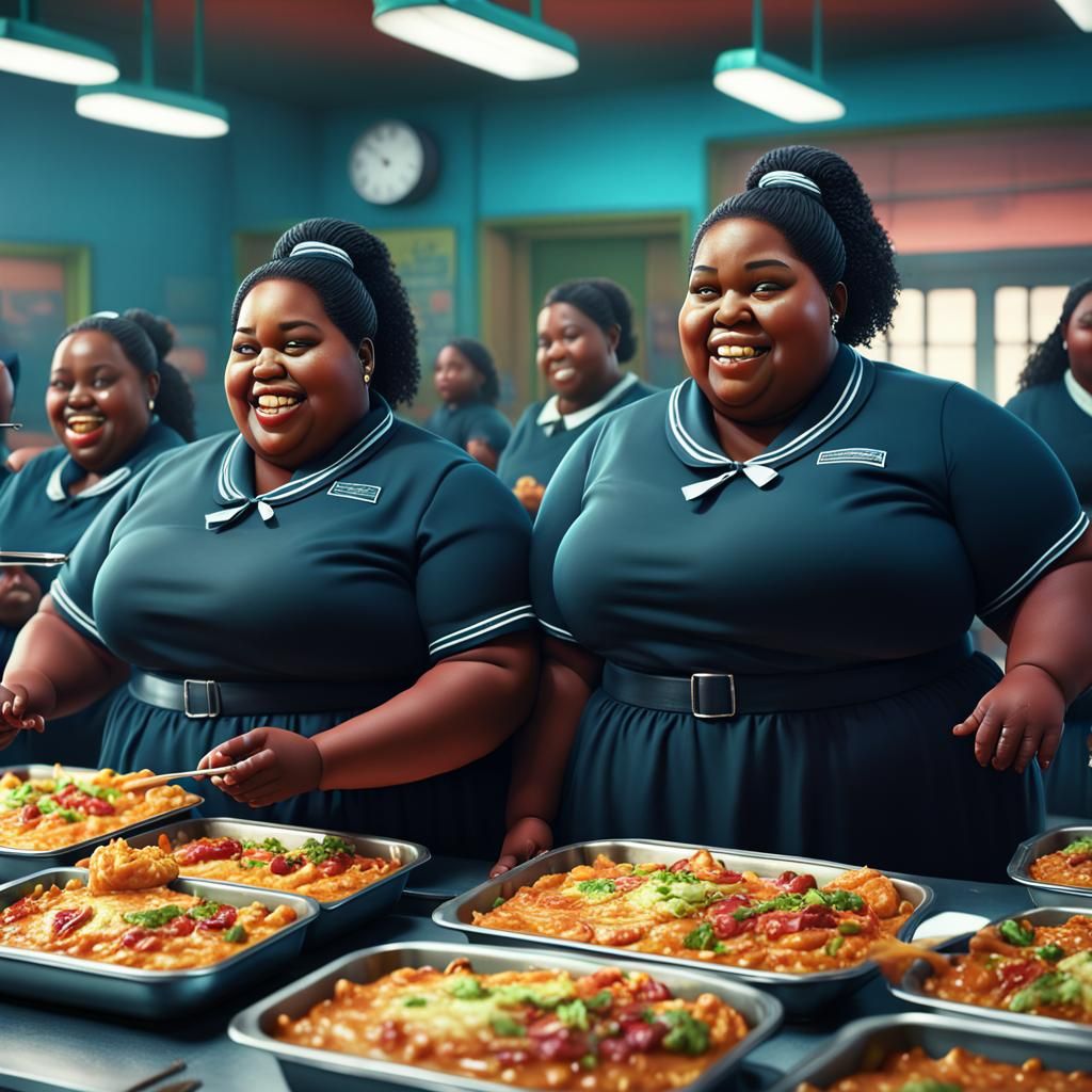 Cheerful Obese Schoolgirls in Detailed Digital Painting