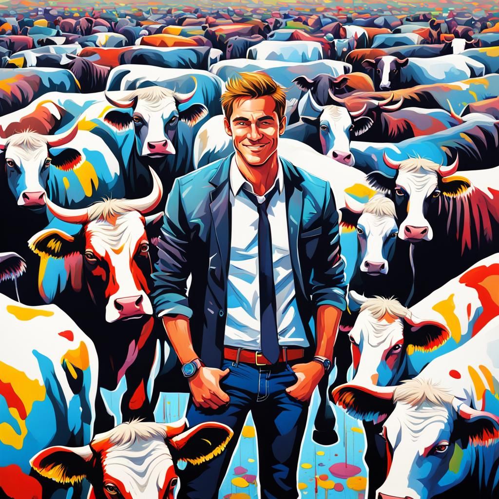 Athletic Man in Field: Graffiti Street Art