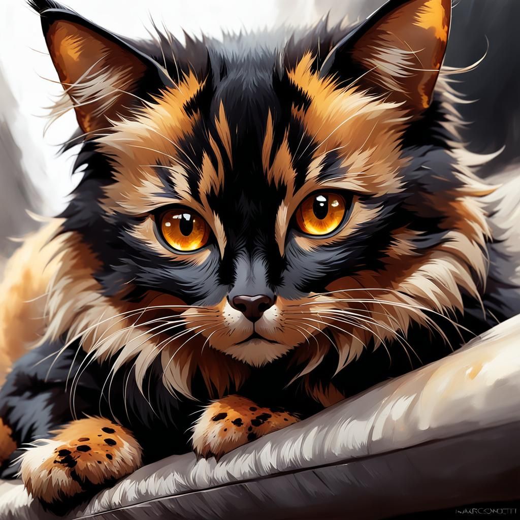 Adorable Tortoiseshell Cat Portrait with Intricate Details