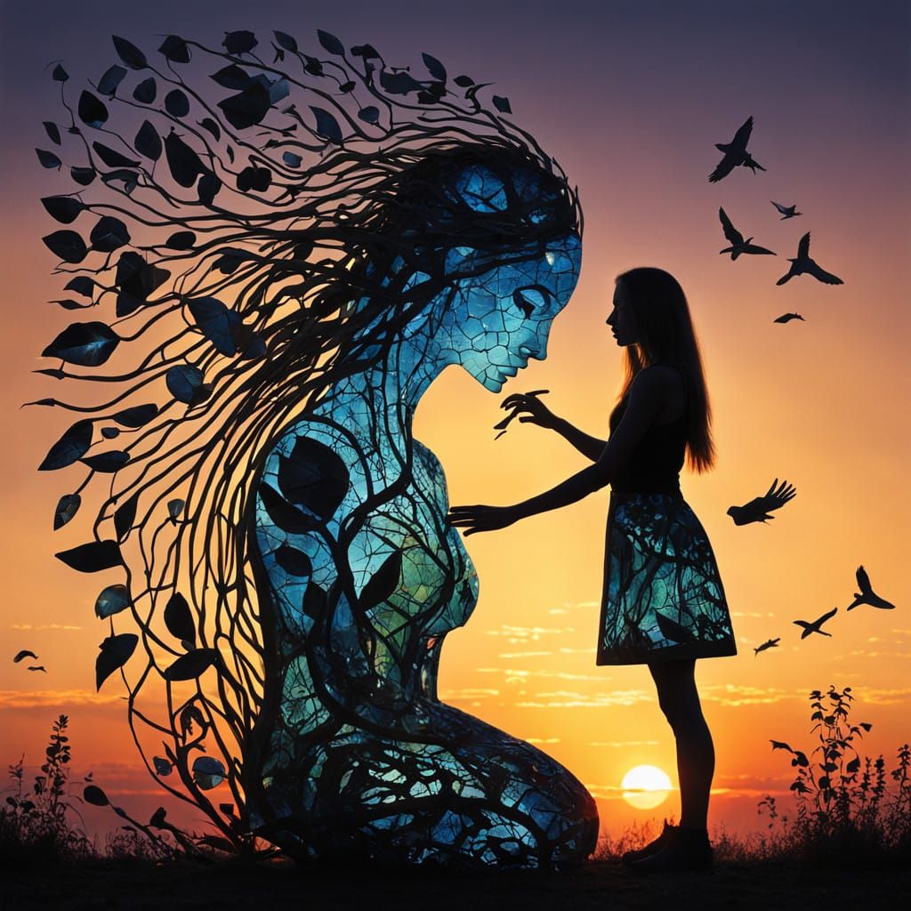 Surreal Sunset Goddess Unites Nature and Bio Art