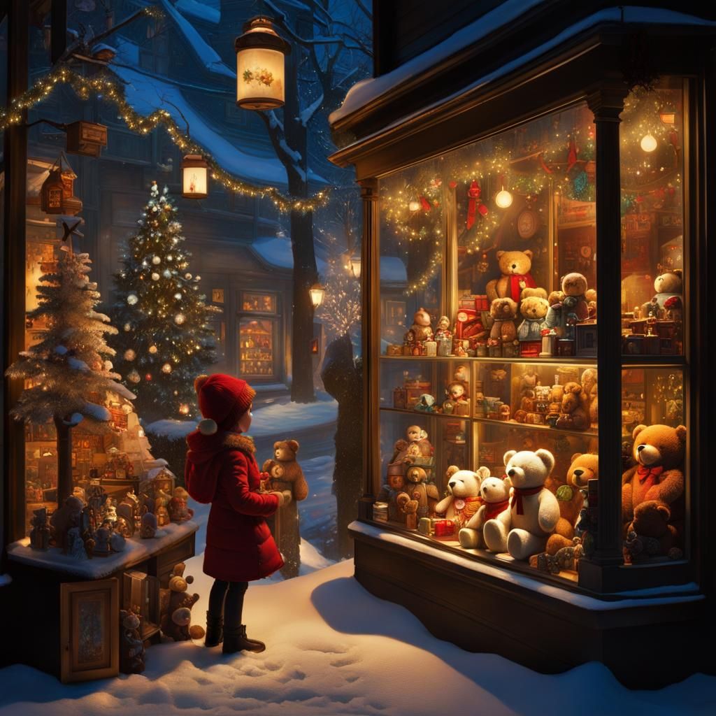 toy store display window  at Christmas