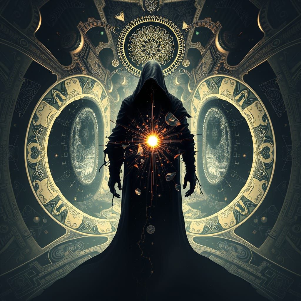 Dark Figure Navigates Labyrinth of Illusions