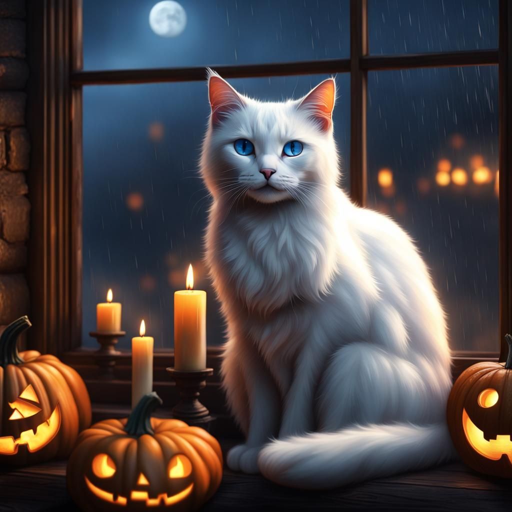 Halloween Night Cat by the Window