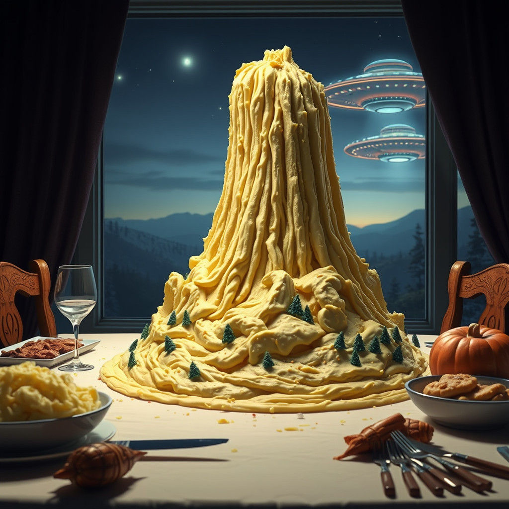 Mashed Potato Devil's Tower with UFO, Matte Painting