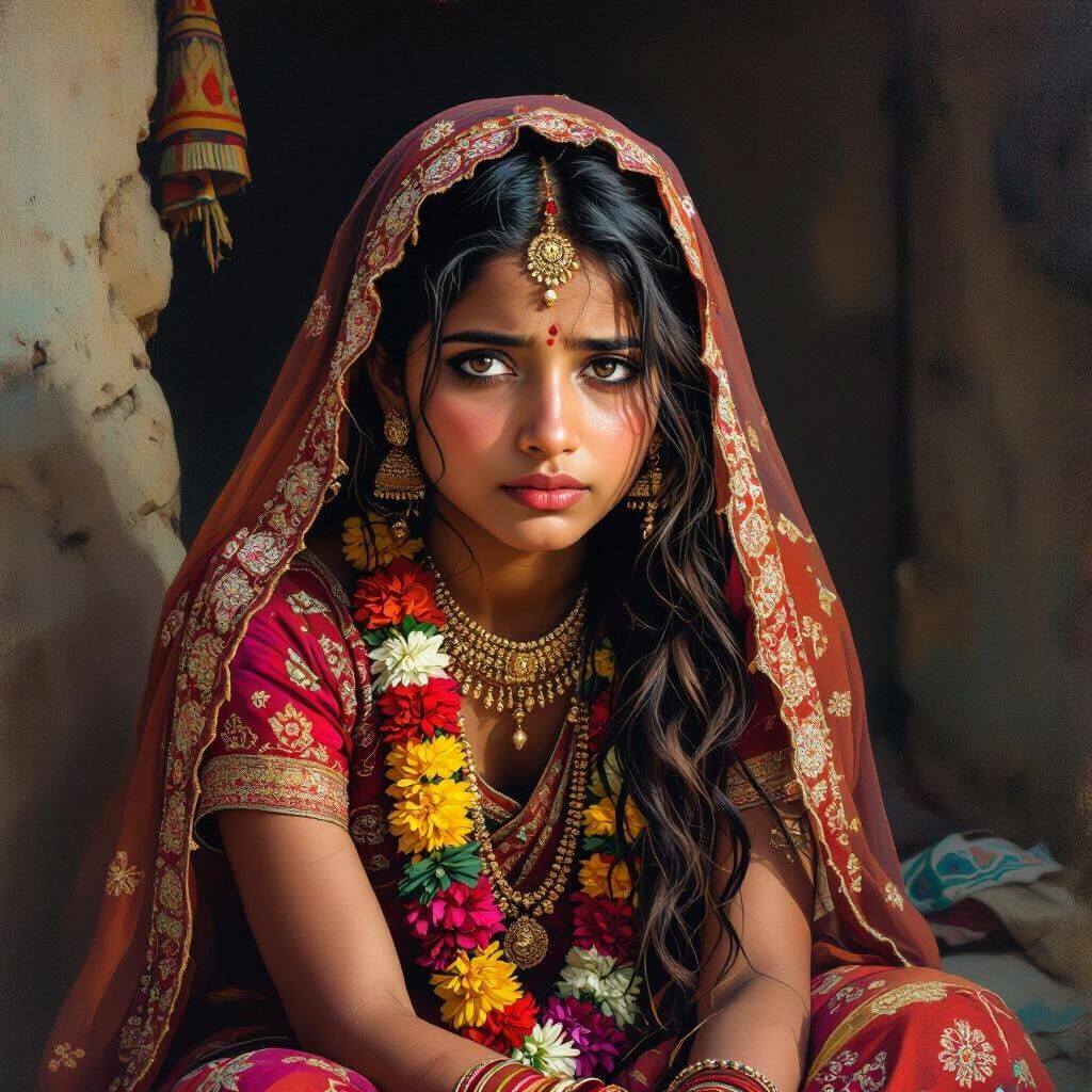Distressed Indian Girl Forced Into Marriage: Emotive Portrai...