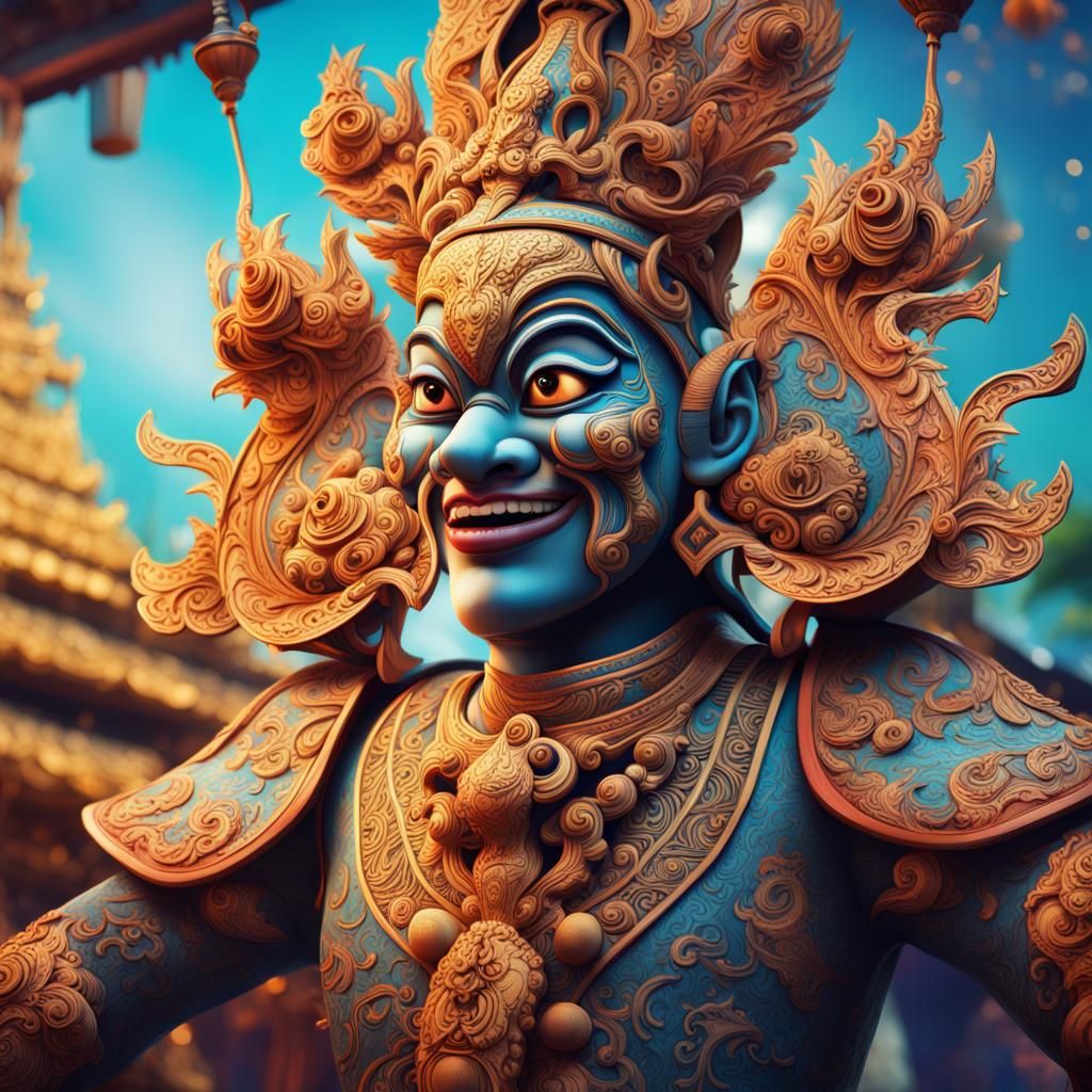 Hyperrealistic Theme Park Concept Art with Wayang Elements