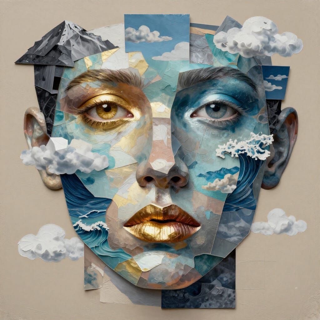 Abstract Mosaic Face with Metallic Lips