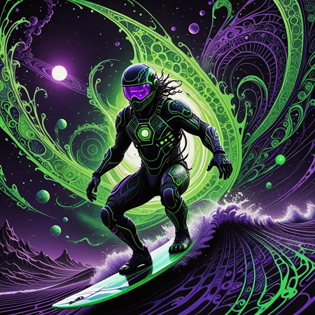 Cyberpunk Cosmic Rider in Neon Haze