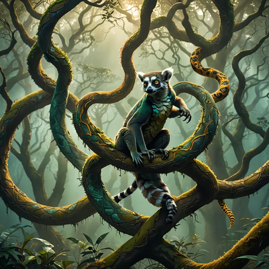 Lemur-Python Hybrid in Fantasy Concept Art