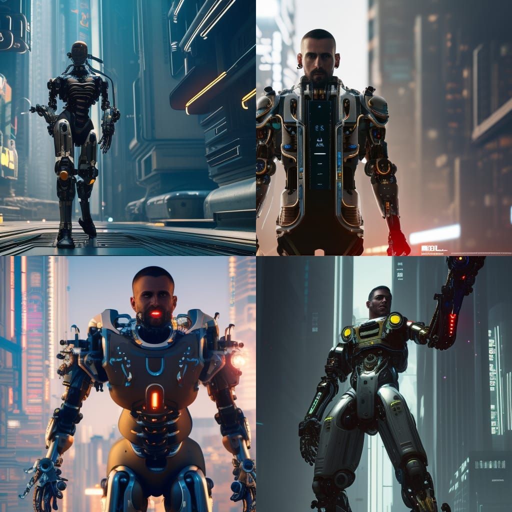 Male Cyborg with Intricate Mech Details in Cyberpunk Style
