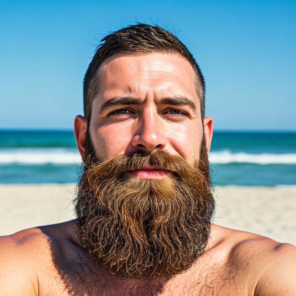 Bearded Man Sunbathing on a Beach