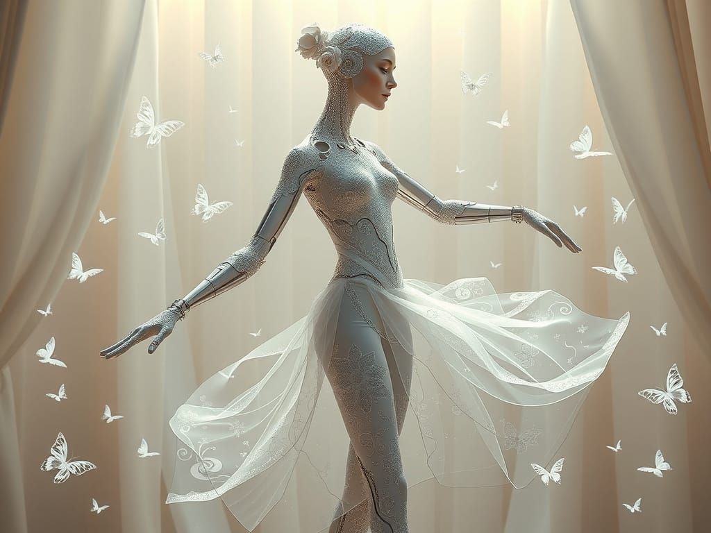 Cybernetic Ballerina in Silvery Hues