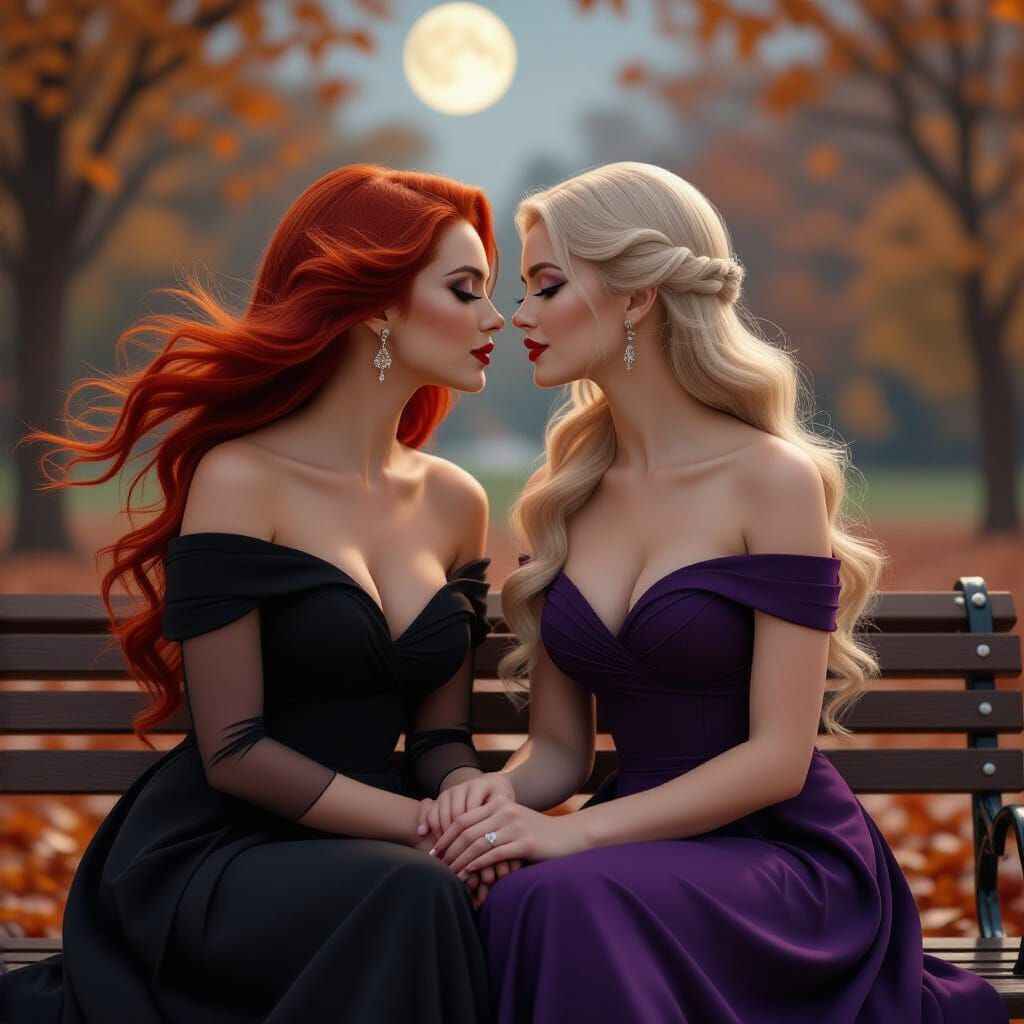 Two Goddesses Kissing in Autumn, Cinematic Film Still