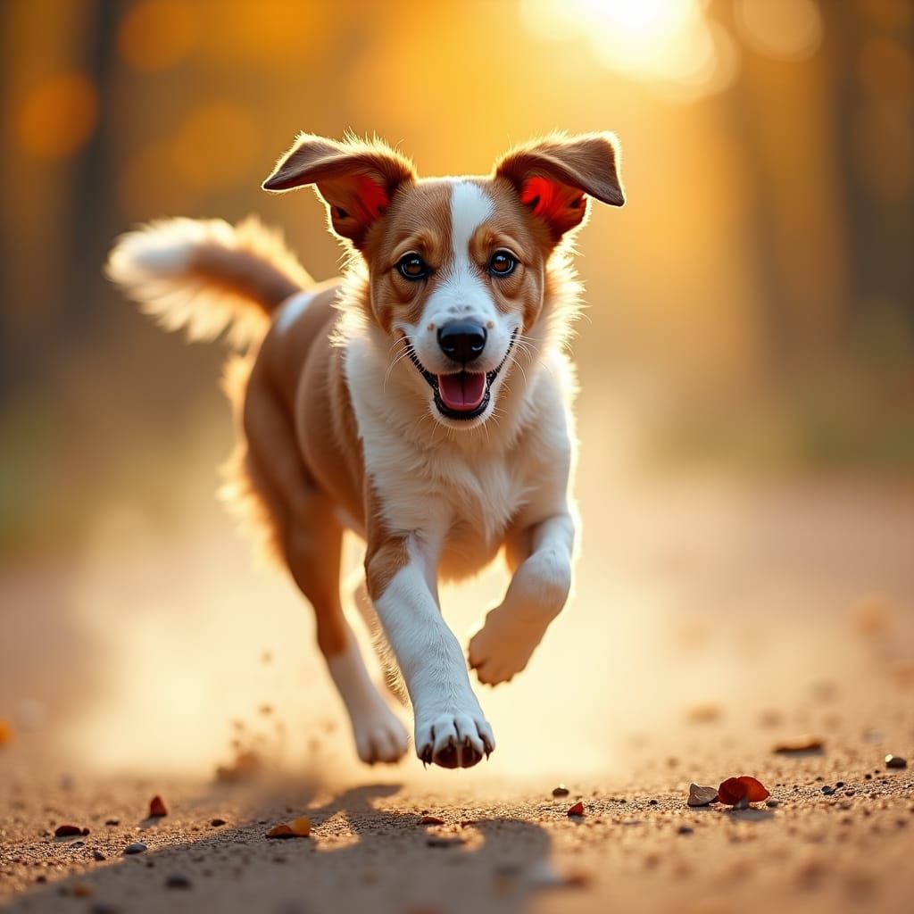 Energetic Dog Running, Expressive Brushstrokes