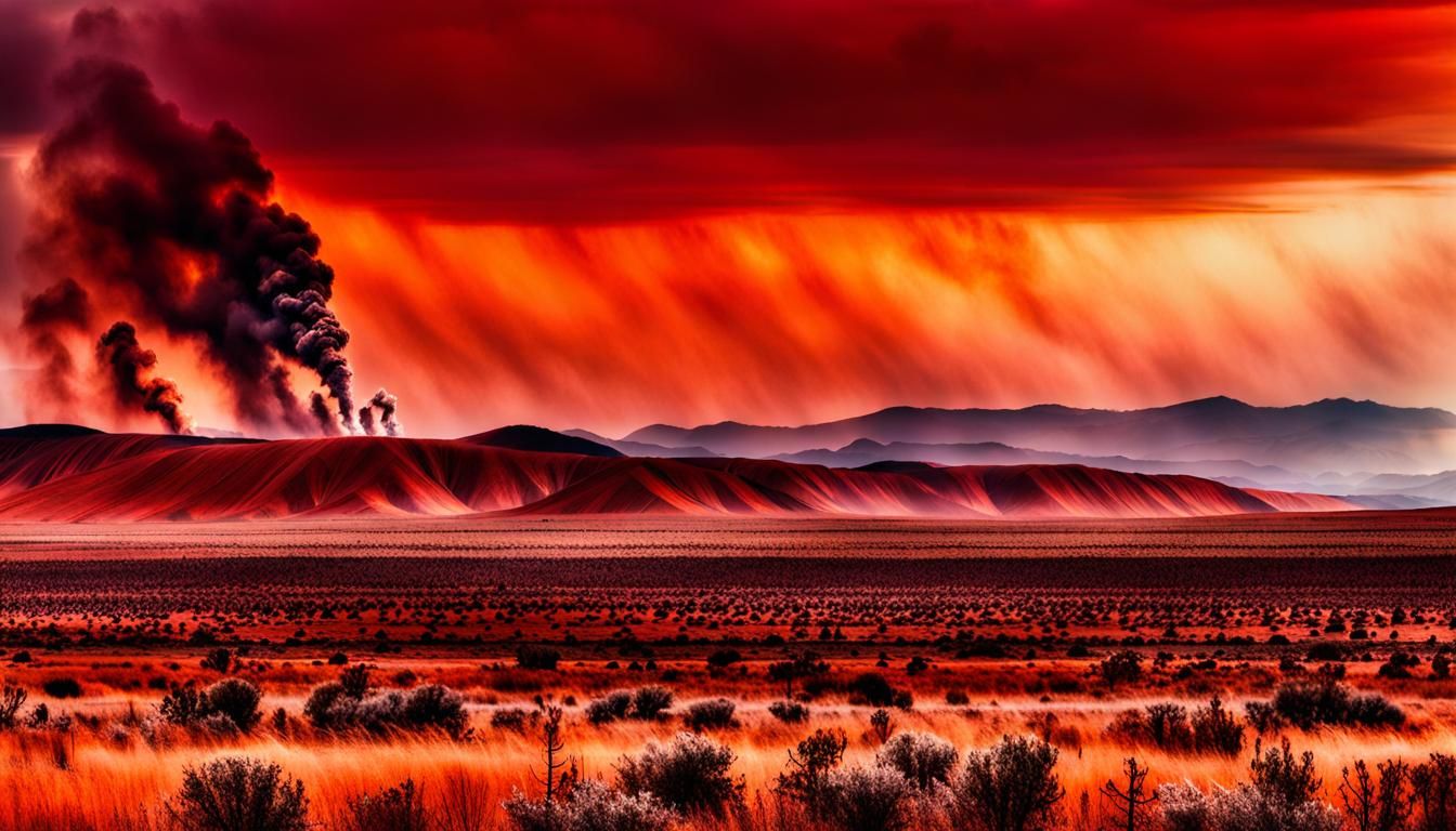 Post-Nuclear American Landscape: Red Hues and Swirling Winds